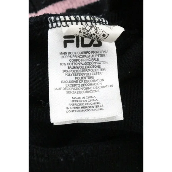 Fila Sweatshirt Womens French Terry Elastic Hem Stretch Black Rainbow Crew Neck - Picture 12 of 15